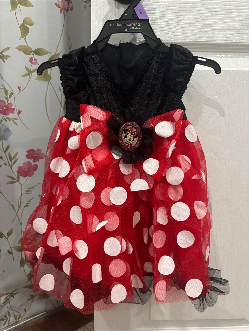 Kids Minnie Mouse Red & Black Polka Dot Costume Dress with headband ears